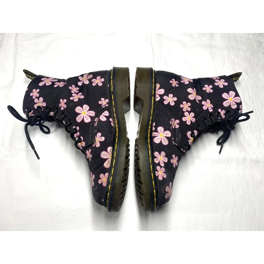 Dr Martens 1460 Page Meadow Black Canvas Floral Ankle Vegan Boots Size US 7 EU38